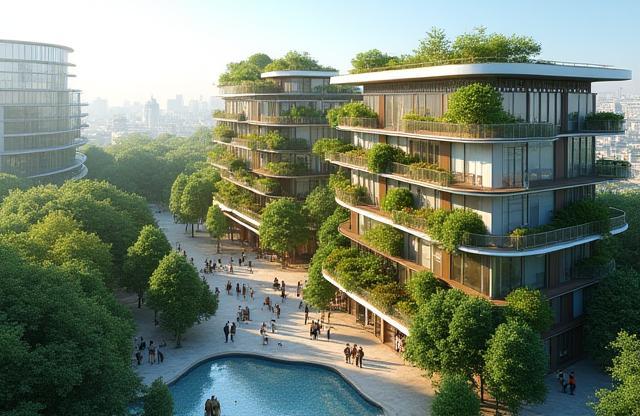 Rendering of a modern, sustainable urban development concept by ACI.